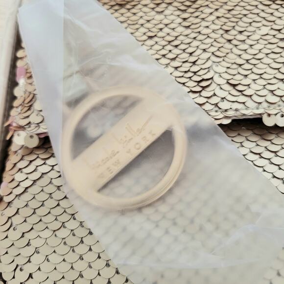 Nicole Miller Gold Sequin Shoulder Bag Purse Small Fold Over Snap Closure Party - Picture 4 of 5